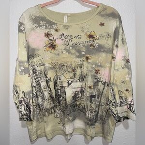 Susan Lawrence Green and Pink Graphic Blouse